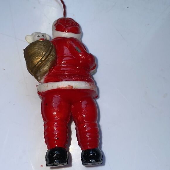 Vintage hollow plastic Santa Claus with sack Christmas tree ornament - Picture 3 of 6